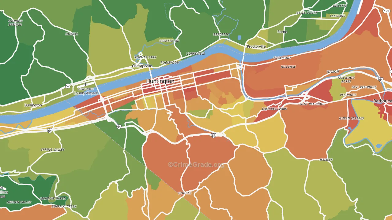 Huntington, WV Map of Vehicle Theft Rates