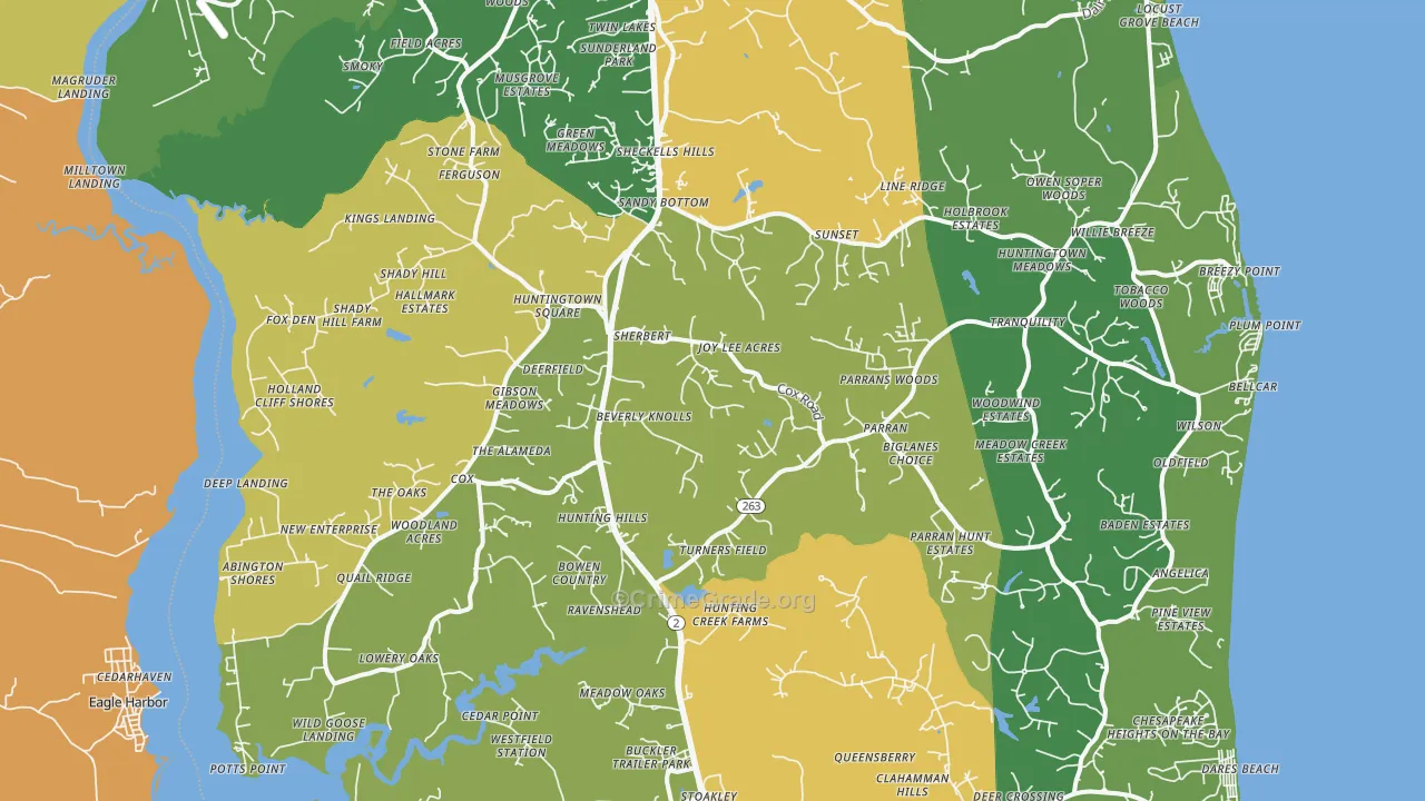 Huntingtown, MD Map of Vehicle Theft Rates