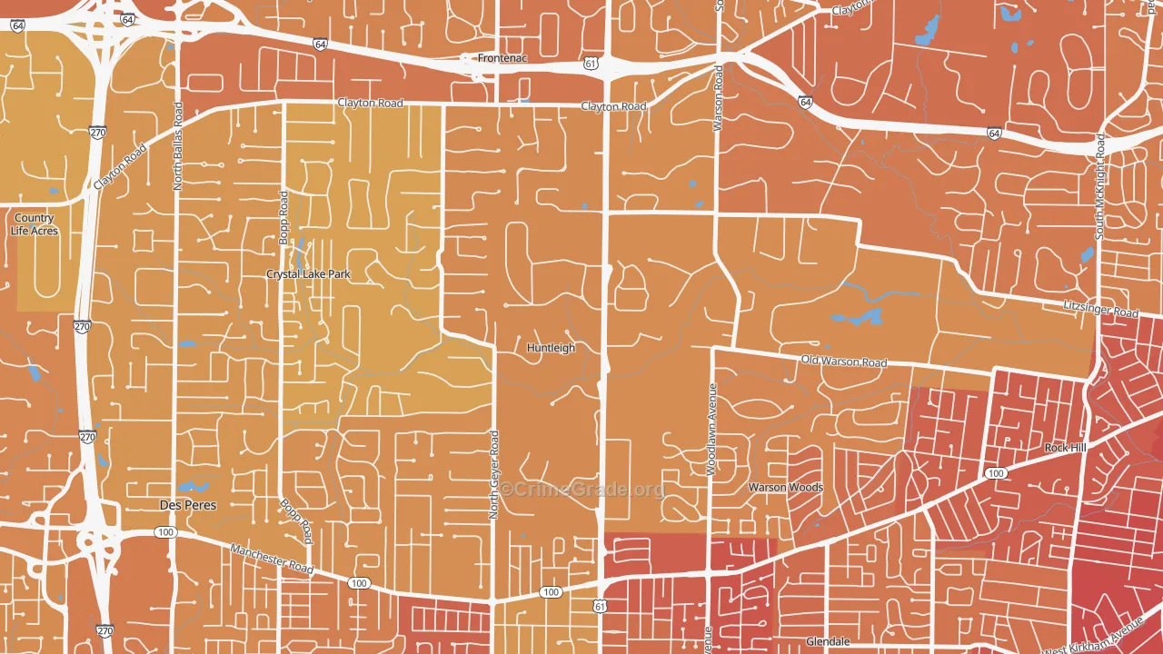 Huntleigh, MO Map of Vehicle Theft Rates