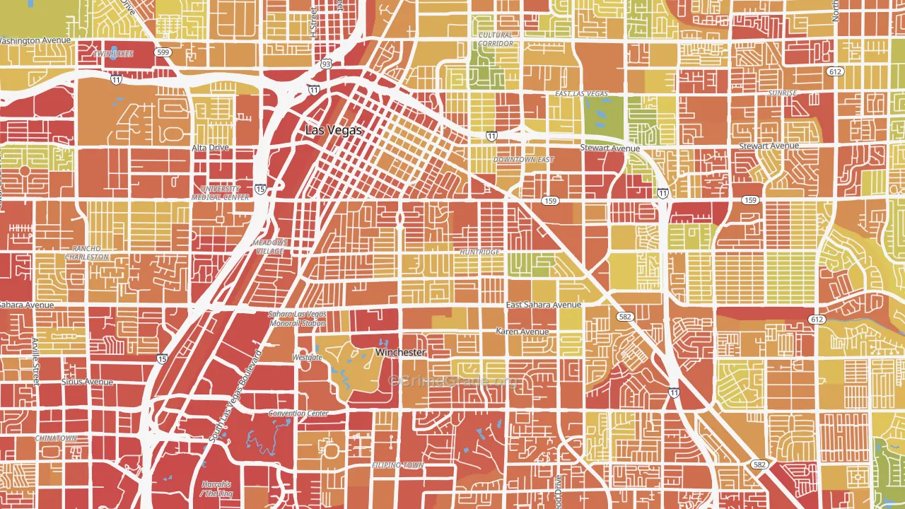 Huntridge, Las Vegas, NV Map of Vehicle Theft Rates