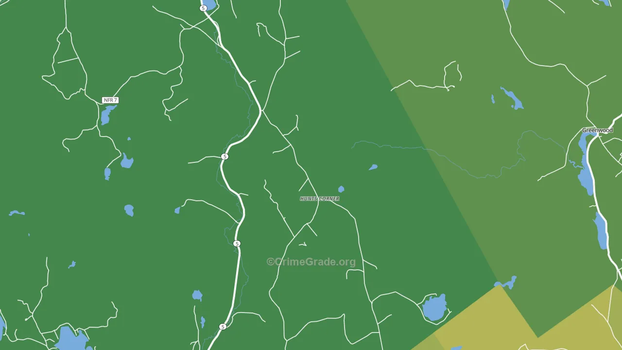 Hunts Corner, ME Map of Vehicle Theft Rates