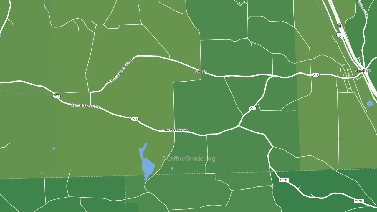 Hunts Corners, NY Map of Vehicle Theft Rates