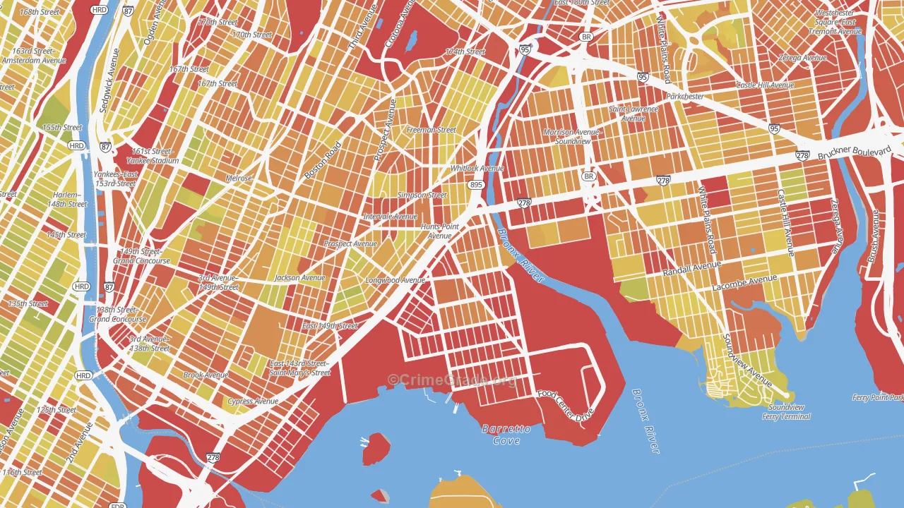 Hunts Point, Bronx, NY Map of Vehicle Theft Rates