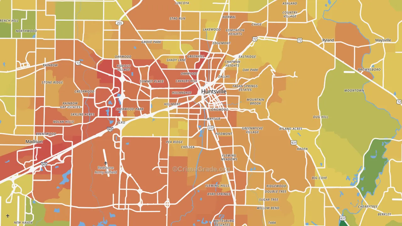 Huntsville, AL Map of Vehicle Theft Rates