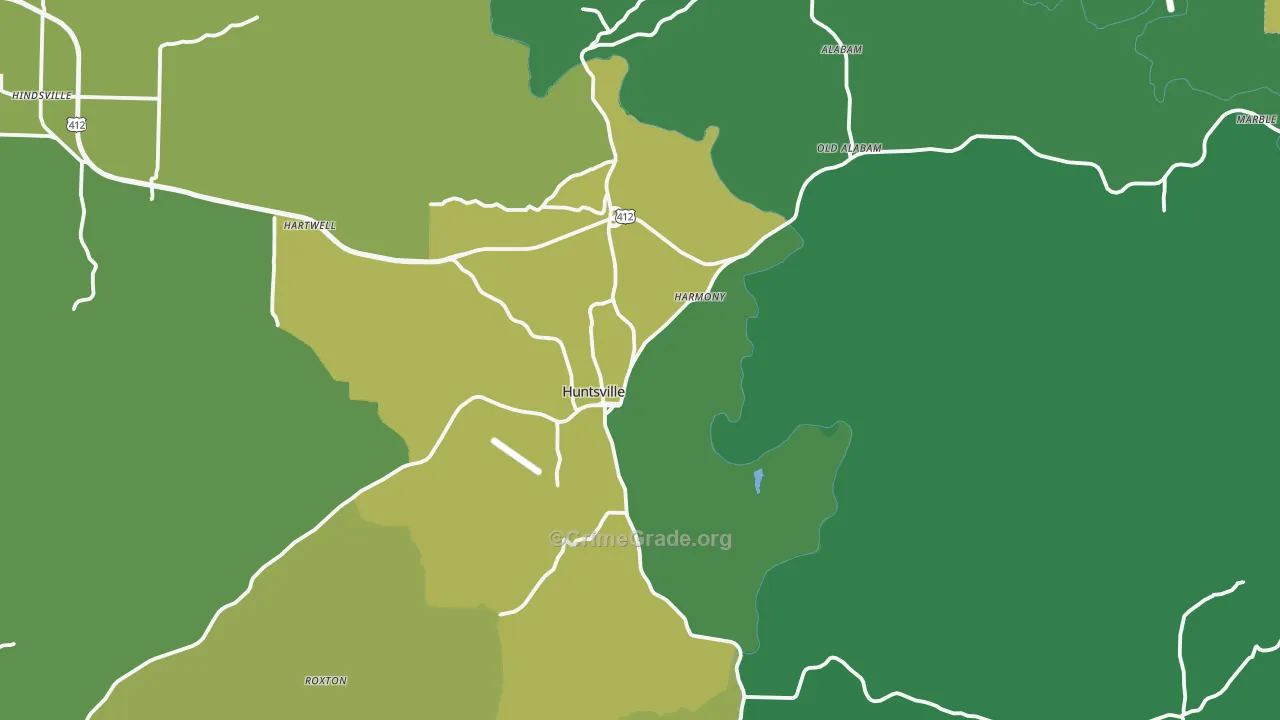 Huntsville, AR Map of Vehicle Theft Rates