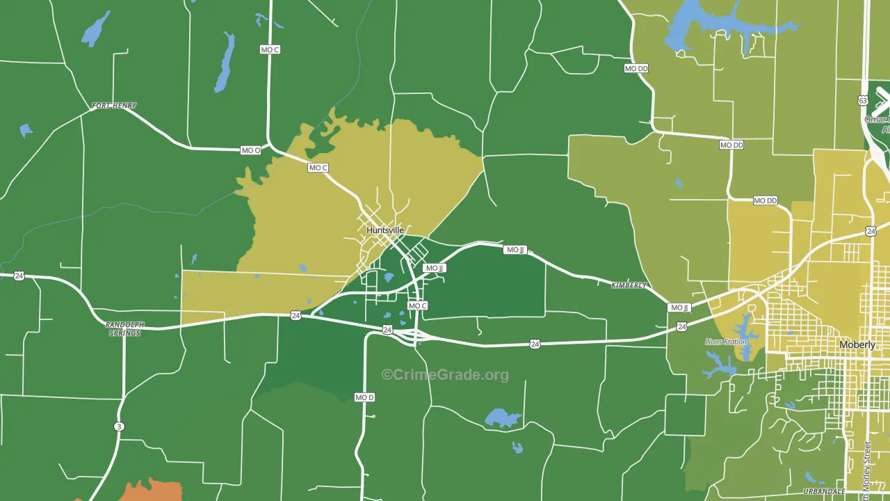 Huntsville, MO Map of Vehicle Theft Rates