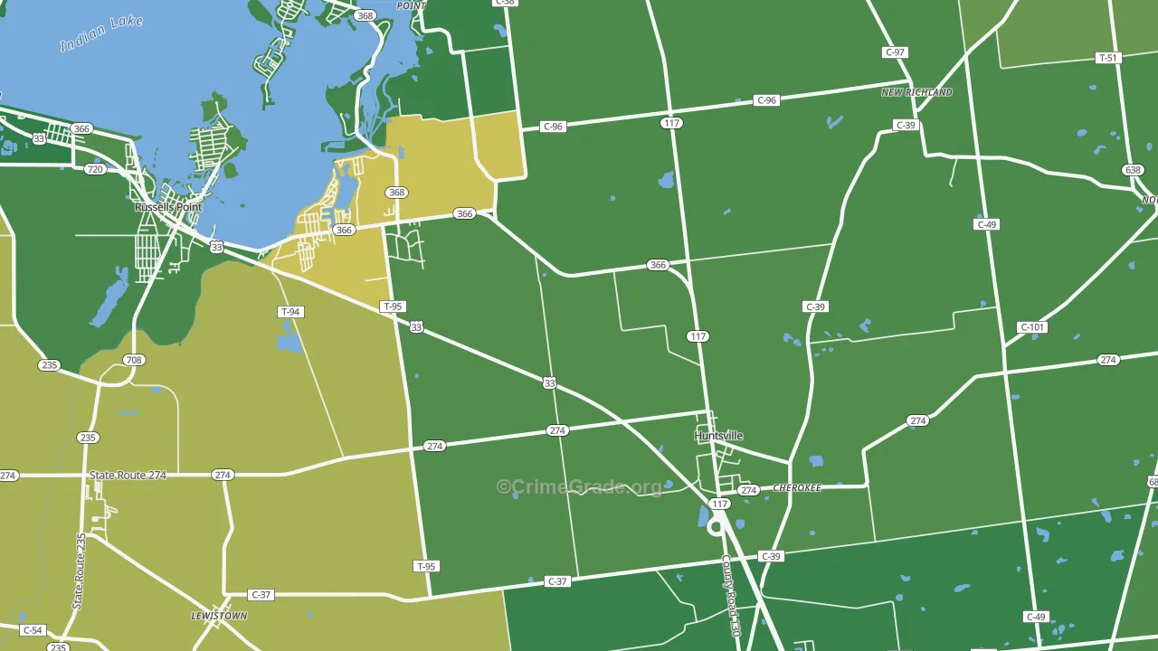 Huntsville, OH Map of Vehicle Theft Rates