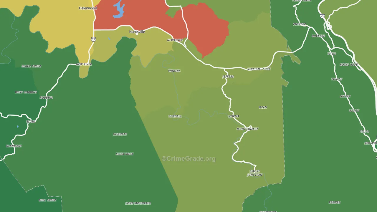Huntsville, TN Map of Vehicle Theft Rates
