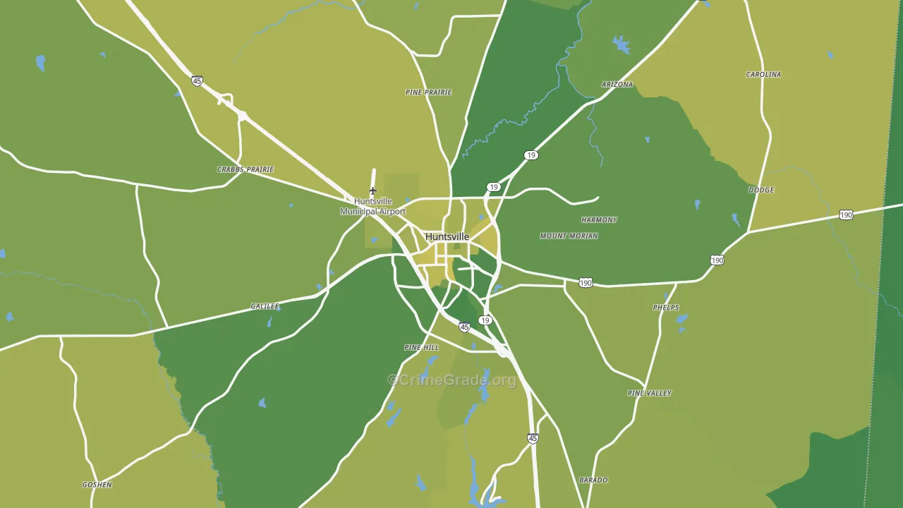 Huntsville, TX Map of Vehicle Theft Rates