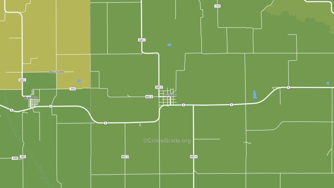 Hurdland, MO Map of Vehicle Theft Rates