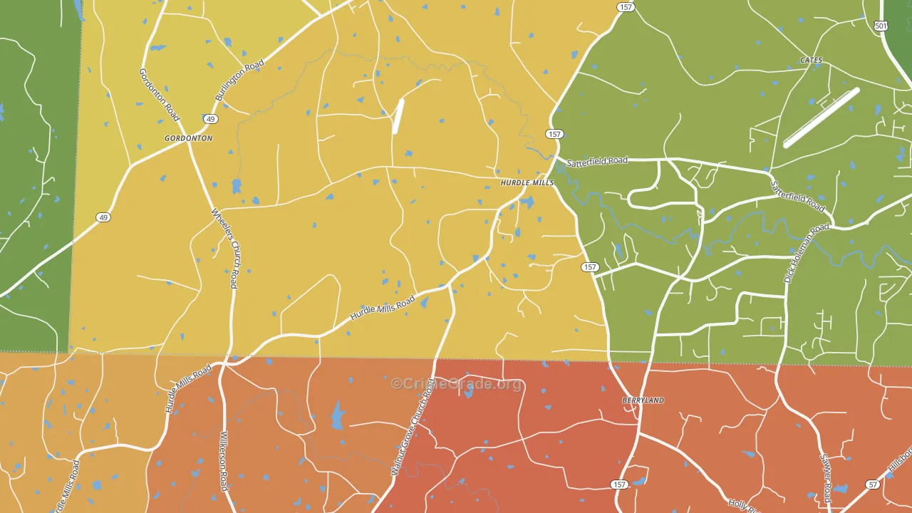 Hurdle Mills, NC Map of Vehicle Theft Rates