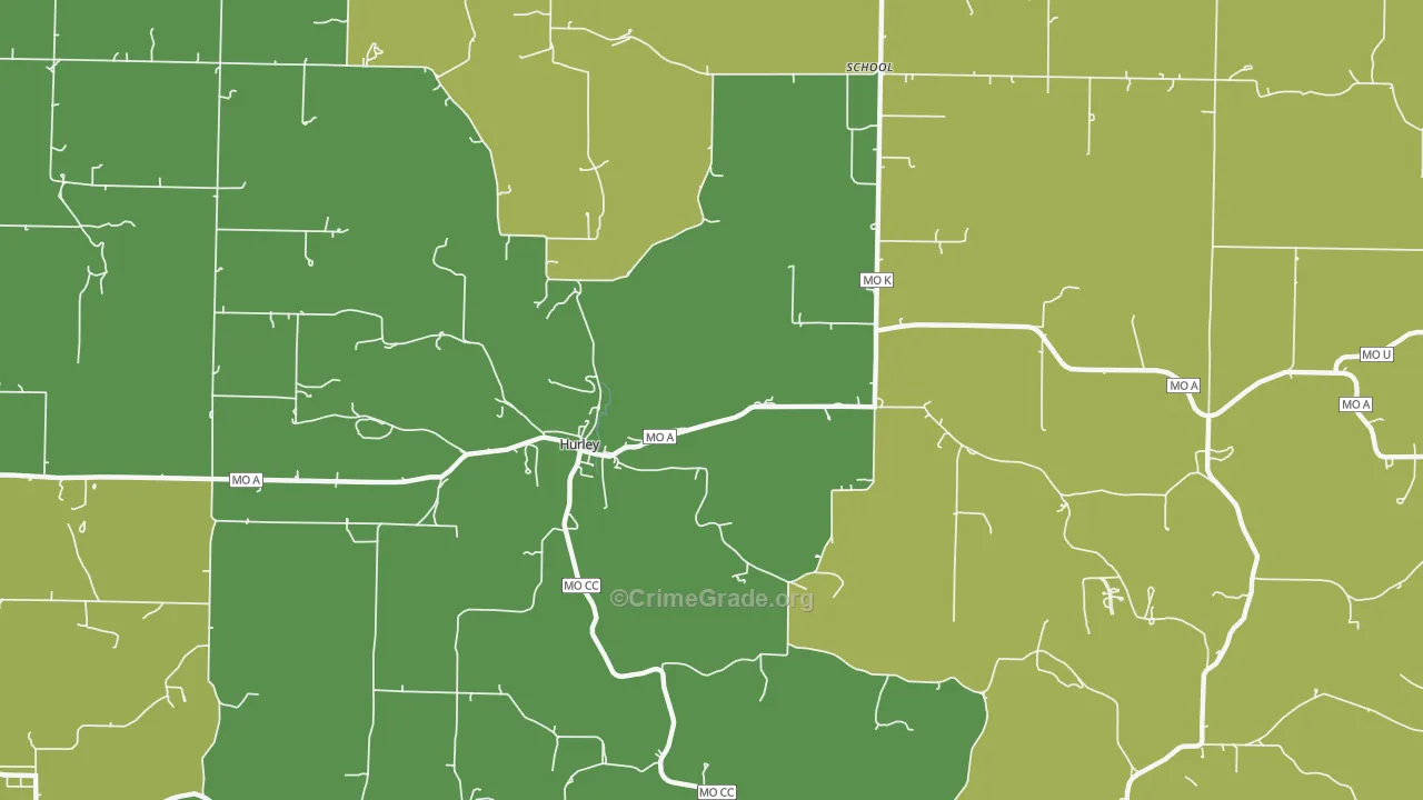 Hurley, MO Map of Vehicle Theft Rates