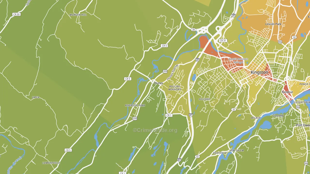 Hurley, NY Map of Vehicle Theft Rates