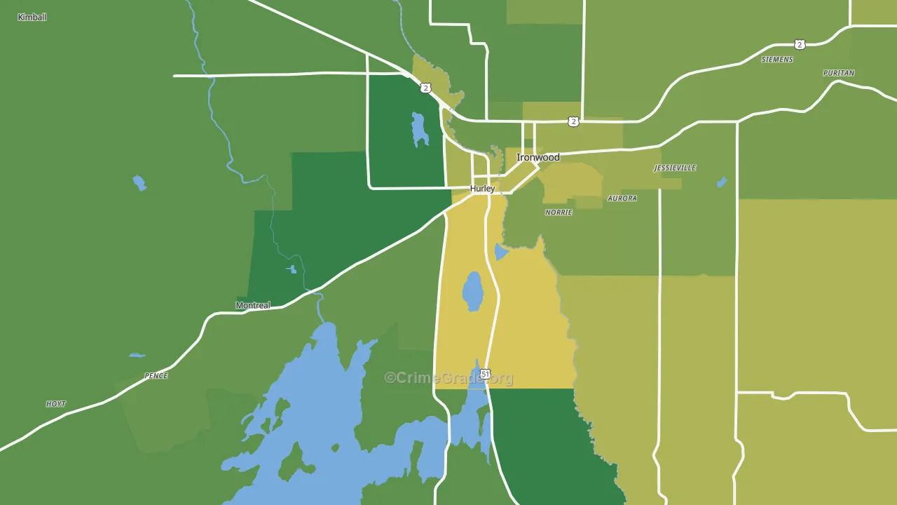 Hurley, WI Map of Vehicle Theft Rates