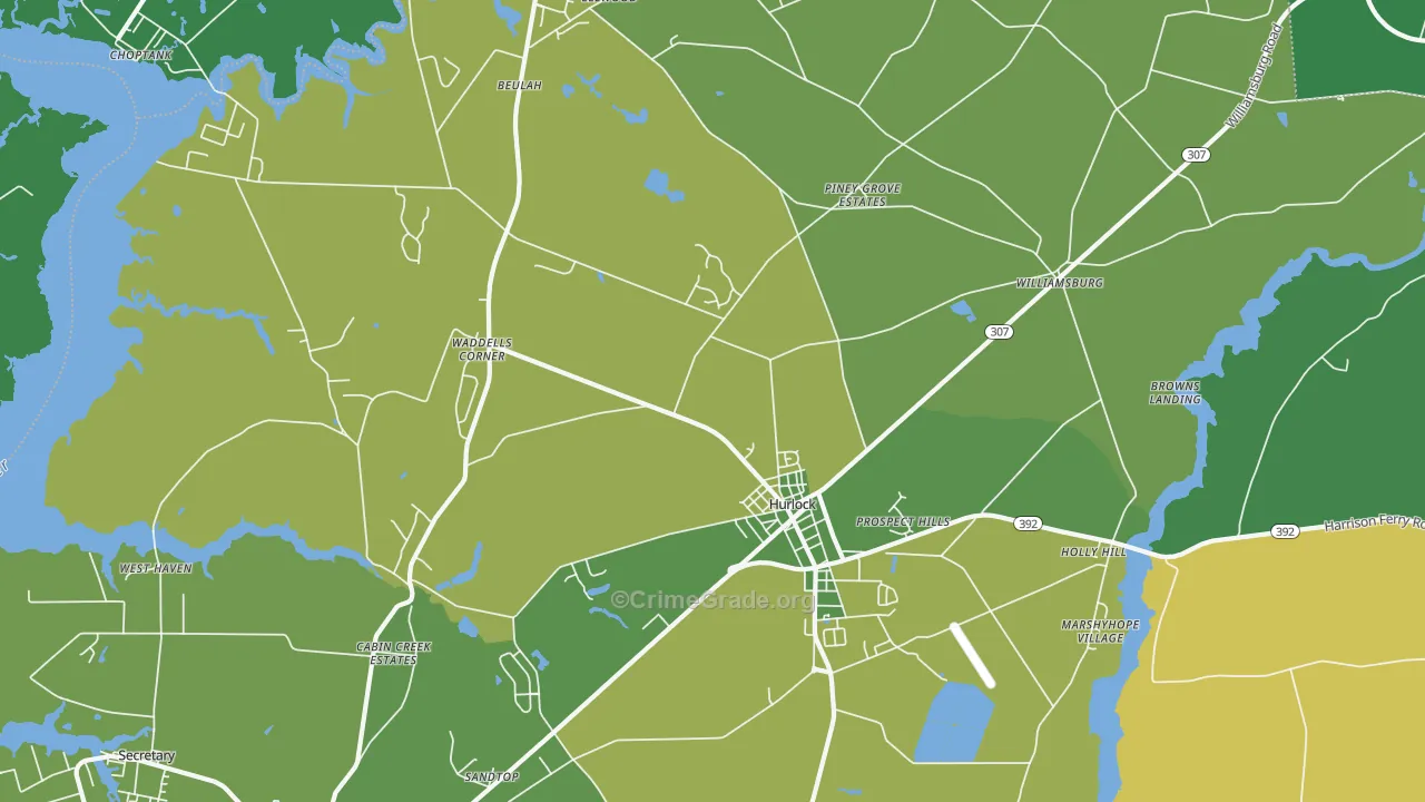 Hurlock, MD Map of Vehicle Theft Rates