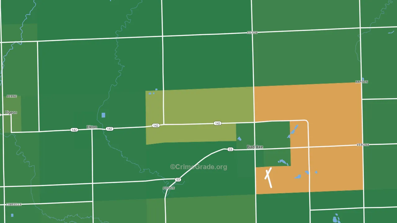 Huron County, MI Map of Vehicle Theft Rates