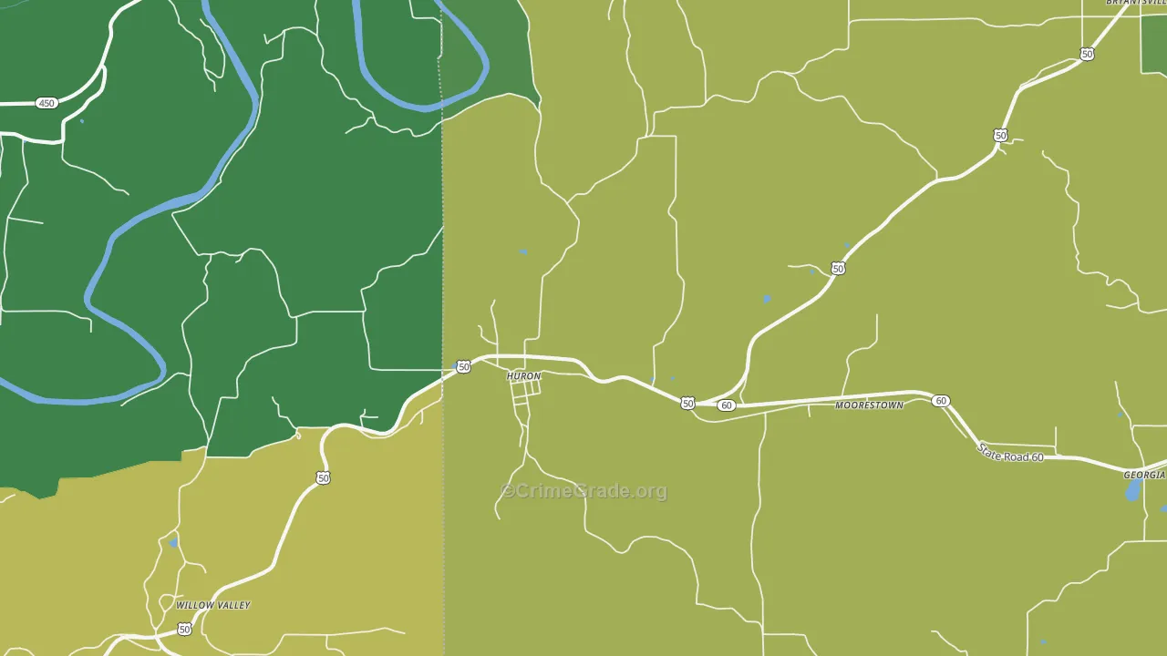 Huron, IN Map of Vehicle Theft Rates