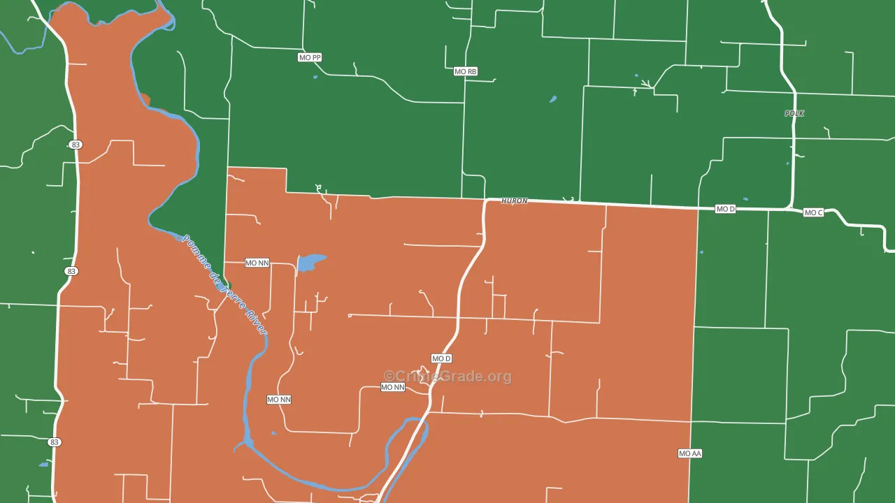 Huron, MO Map of Vehicle Theft Rates