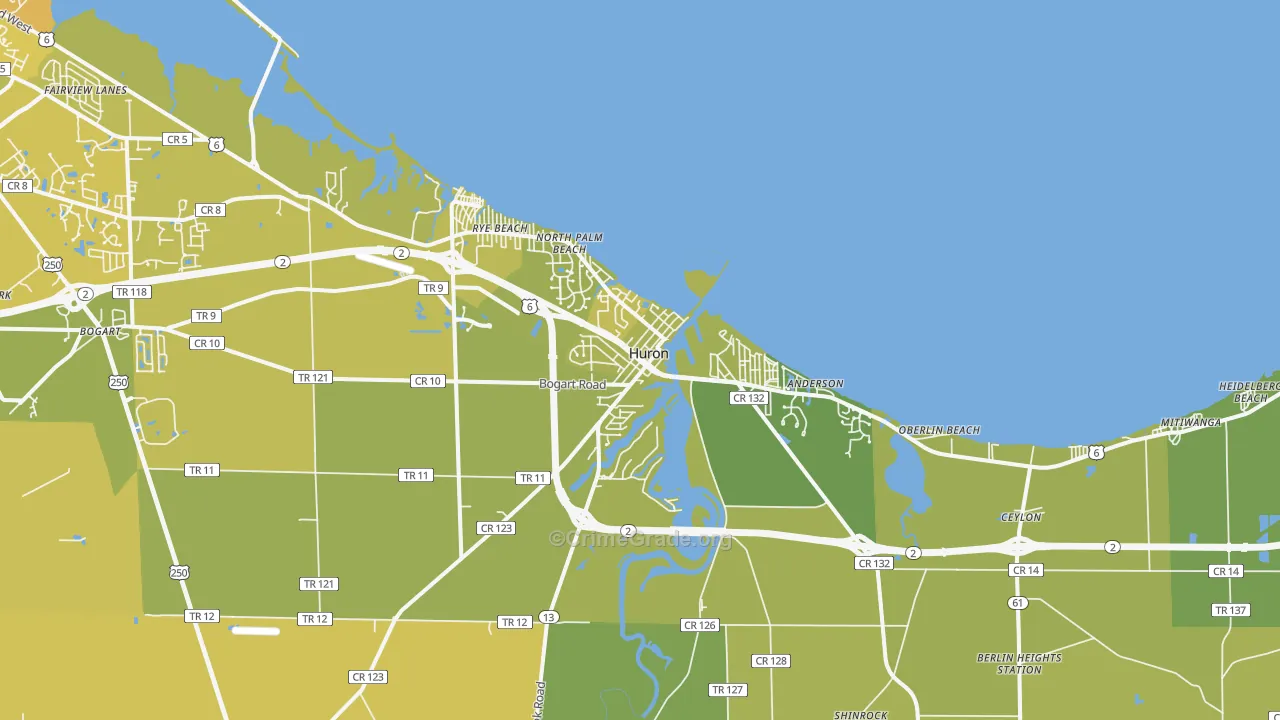 Huron, OH Map of Vehicle Theft Rates