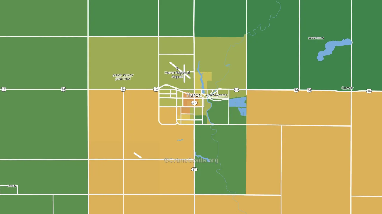 Huron, SD Map of Vehicle Theft Rates