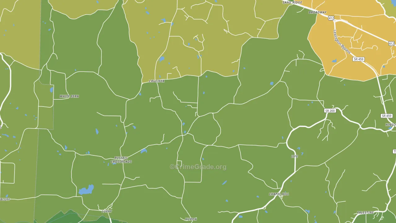 Huron, TN Map of Vehicle Theft Rates