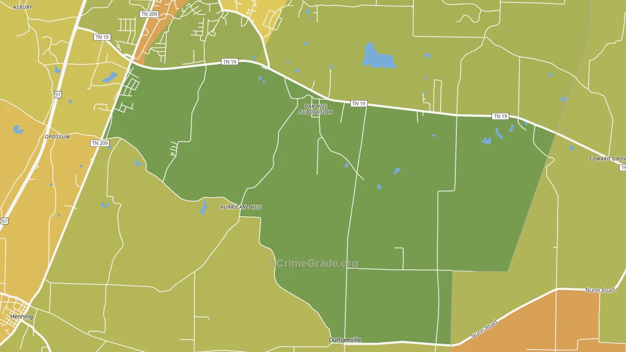 Hurricane Hill, TN Map of Vehicle Theft Rates