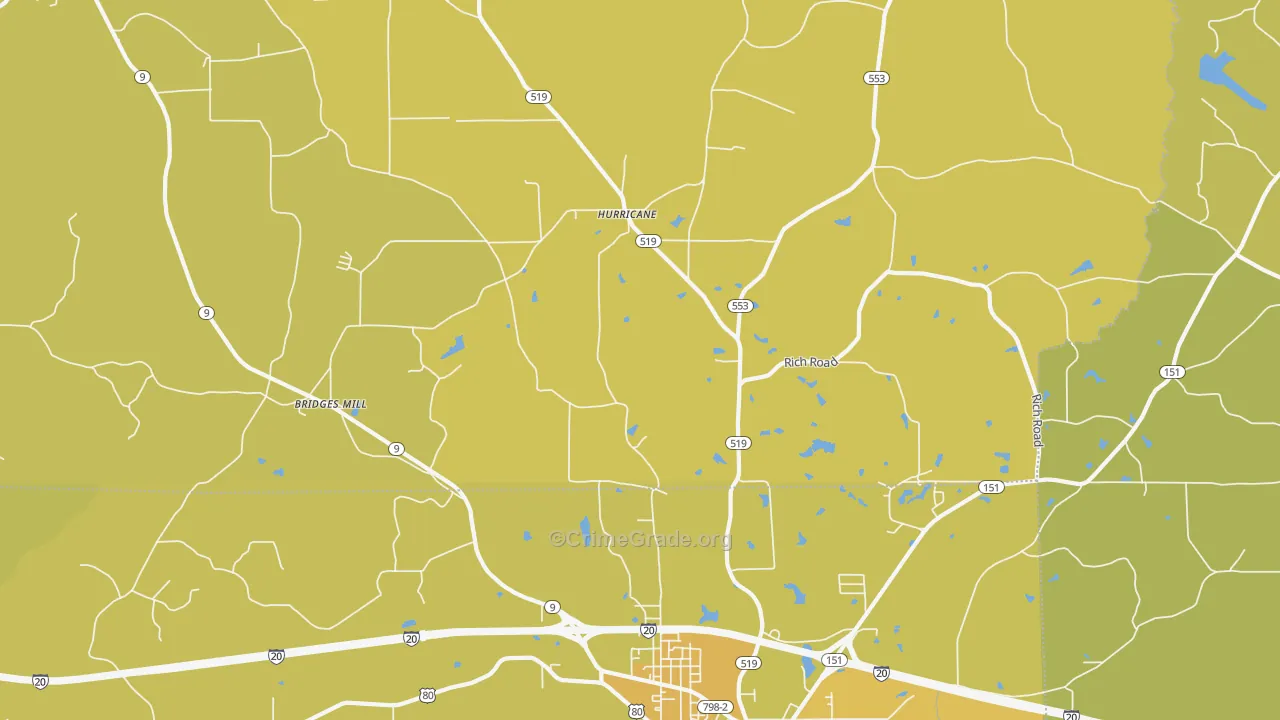 Hurricane, LA Map of Vehicle Theft Rates