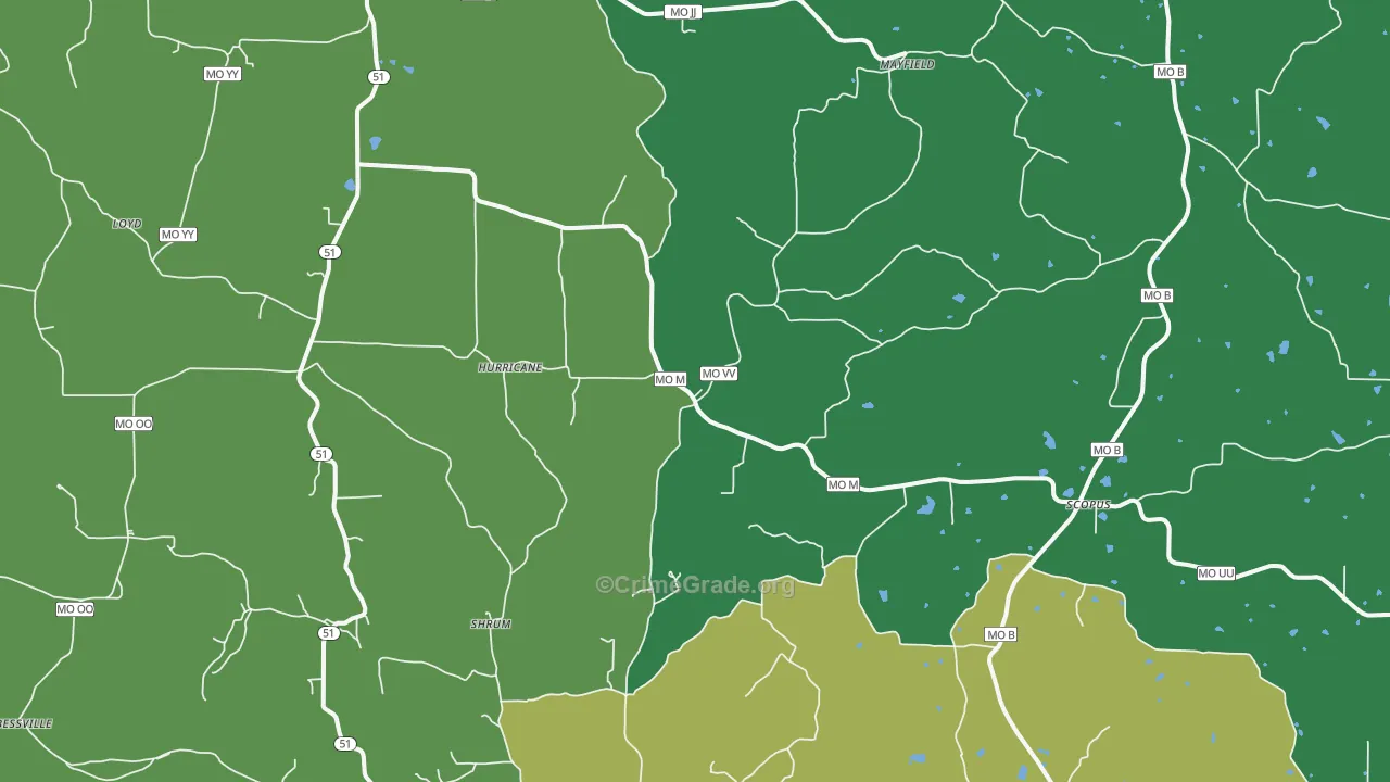 Hurricane, MO Map of Vehicle Theft Rates