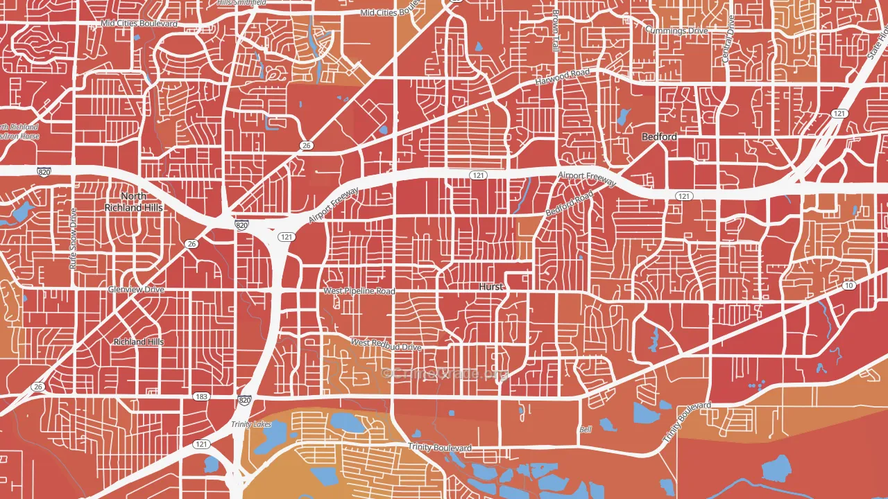 Hurst, TX Map of Vehicle Theft Rates