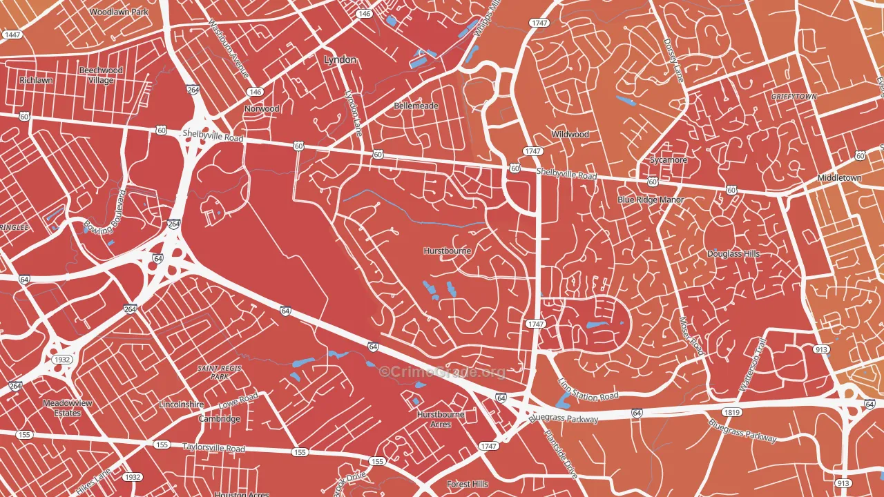 Hurstbourne, KY Map of Vehicle Theft Rates