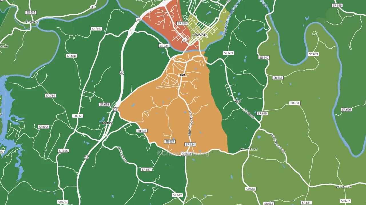 Hurt, VA Map of Vehicle Theft Rates