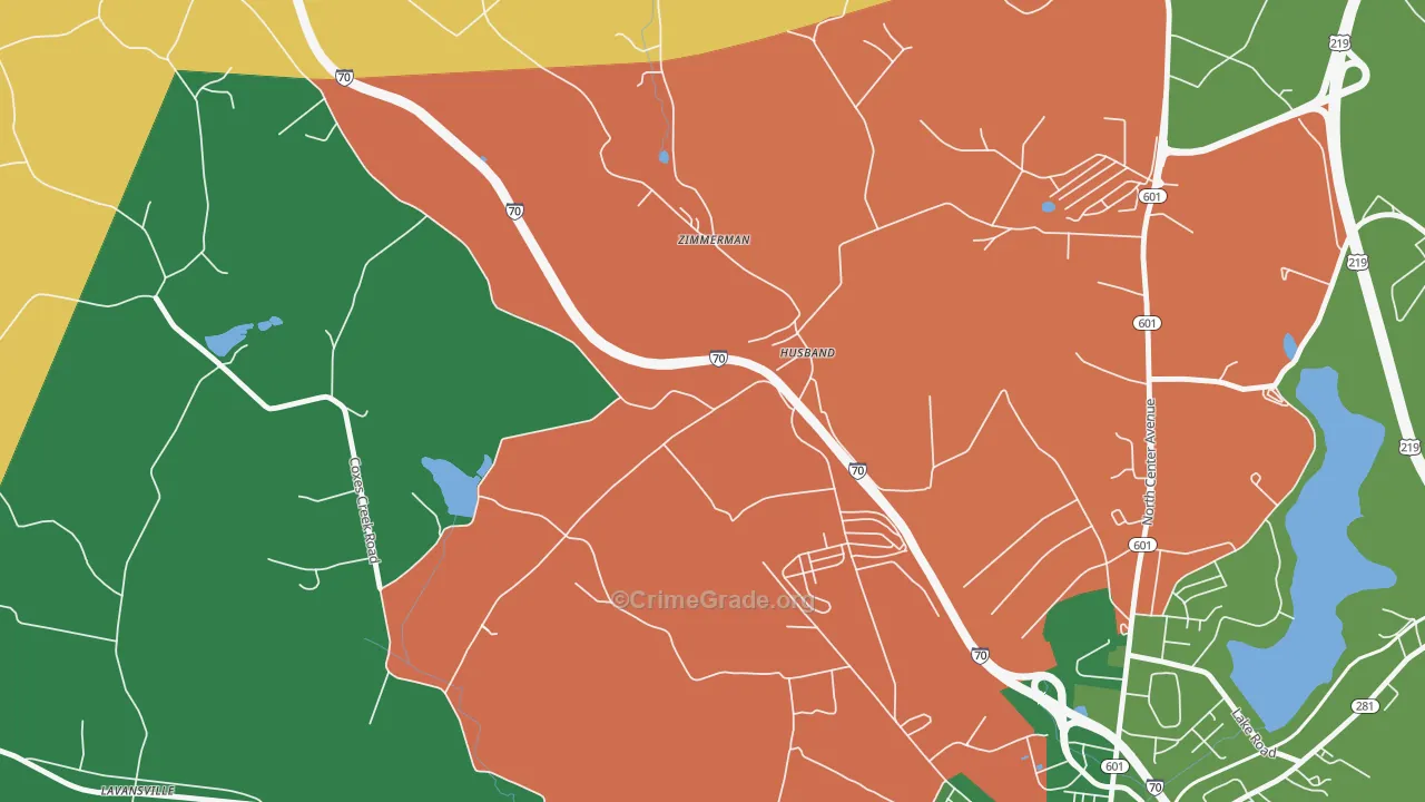 Husband, PA Map of Vehicle Theft Rates
