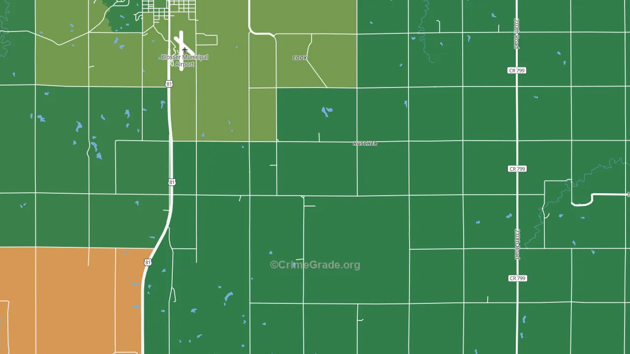 Huscher, KS Map of Vehicle Theft Rates