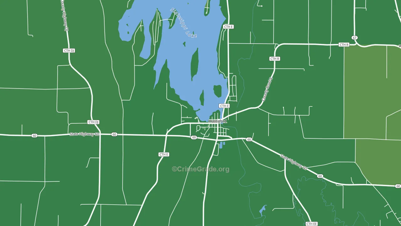 Hustisford, WI Map of Vehicle Theft Rates