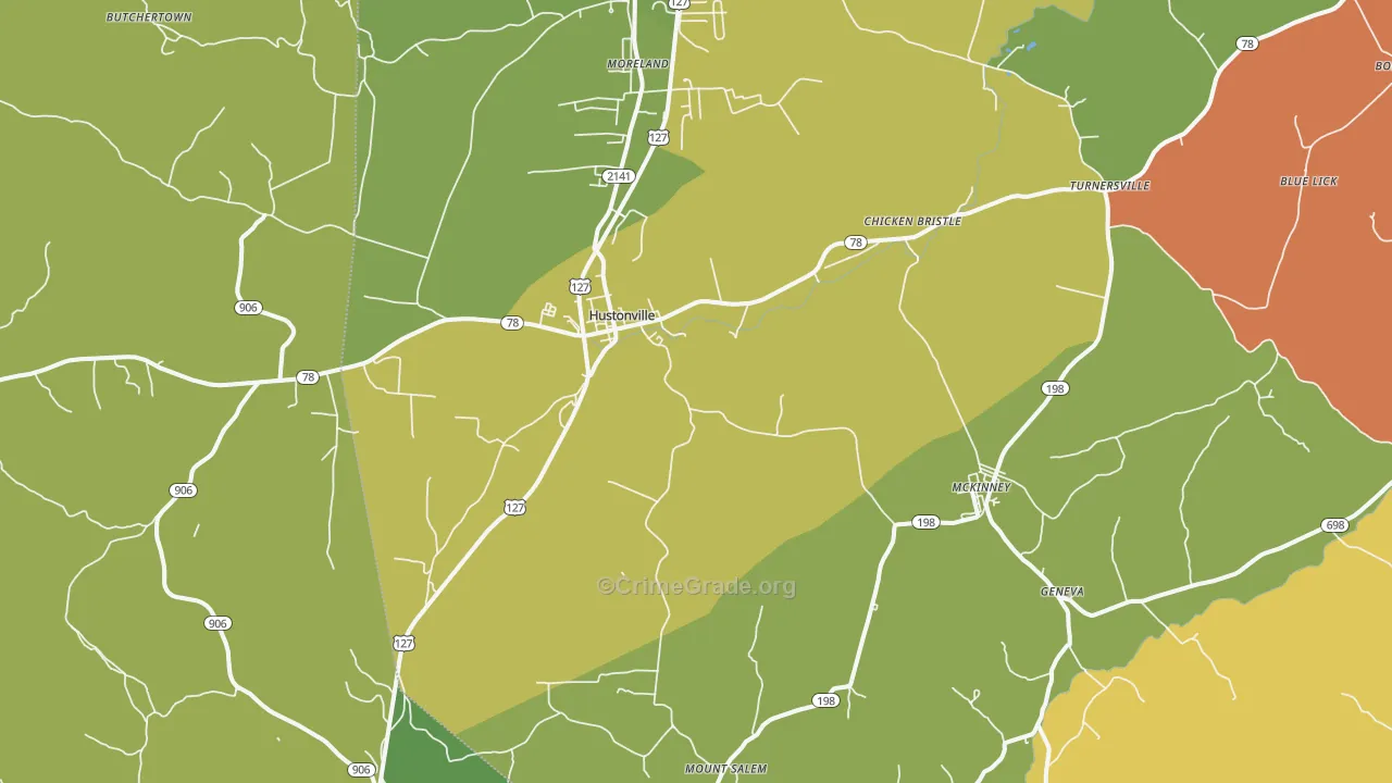 Hustonville, KY Map of Vehicle Theft Rates