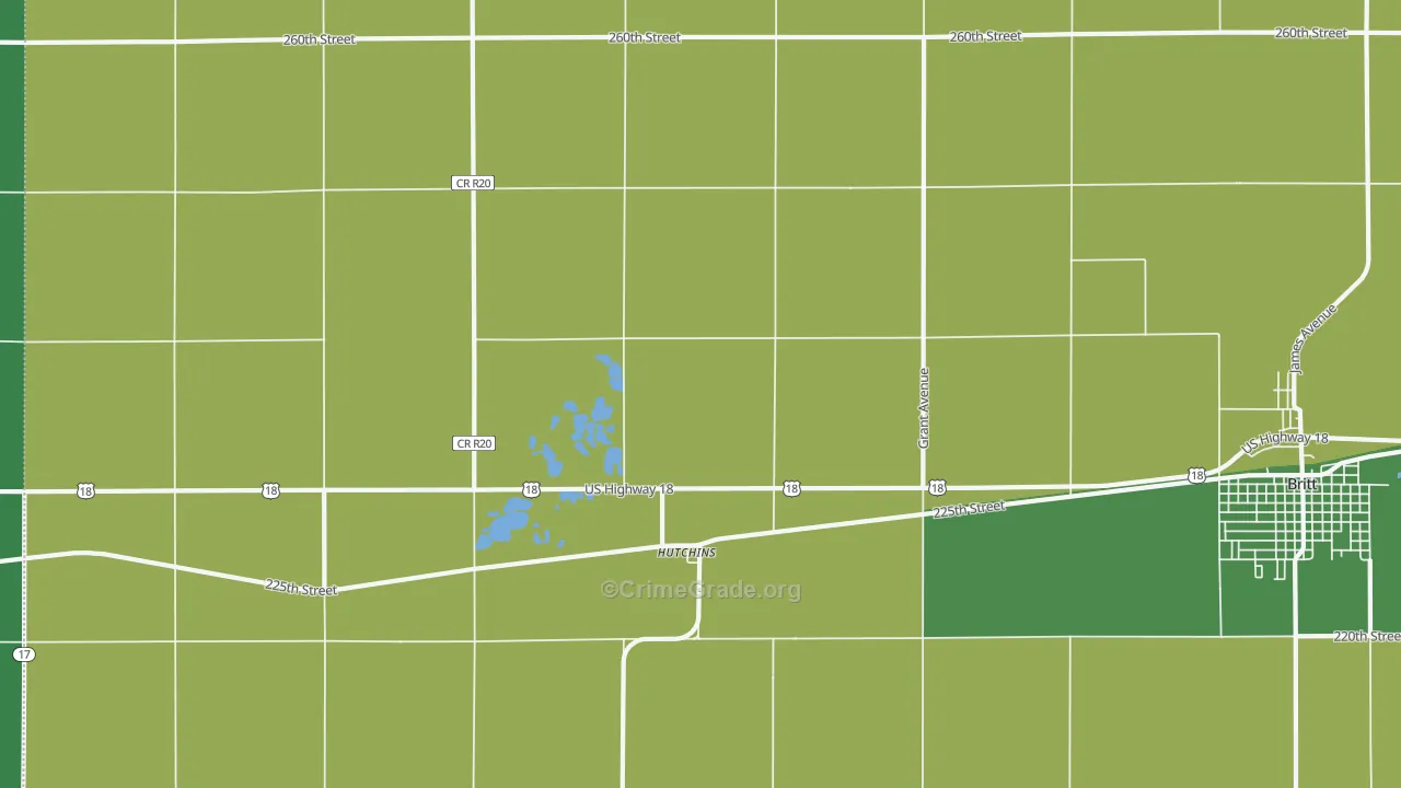 Hutchins, IA Map of Vehicle Theft Rates
