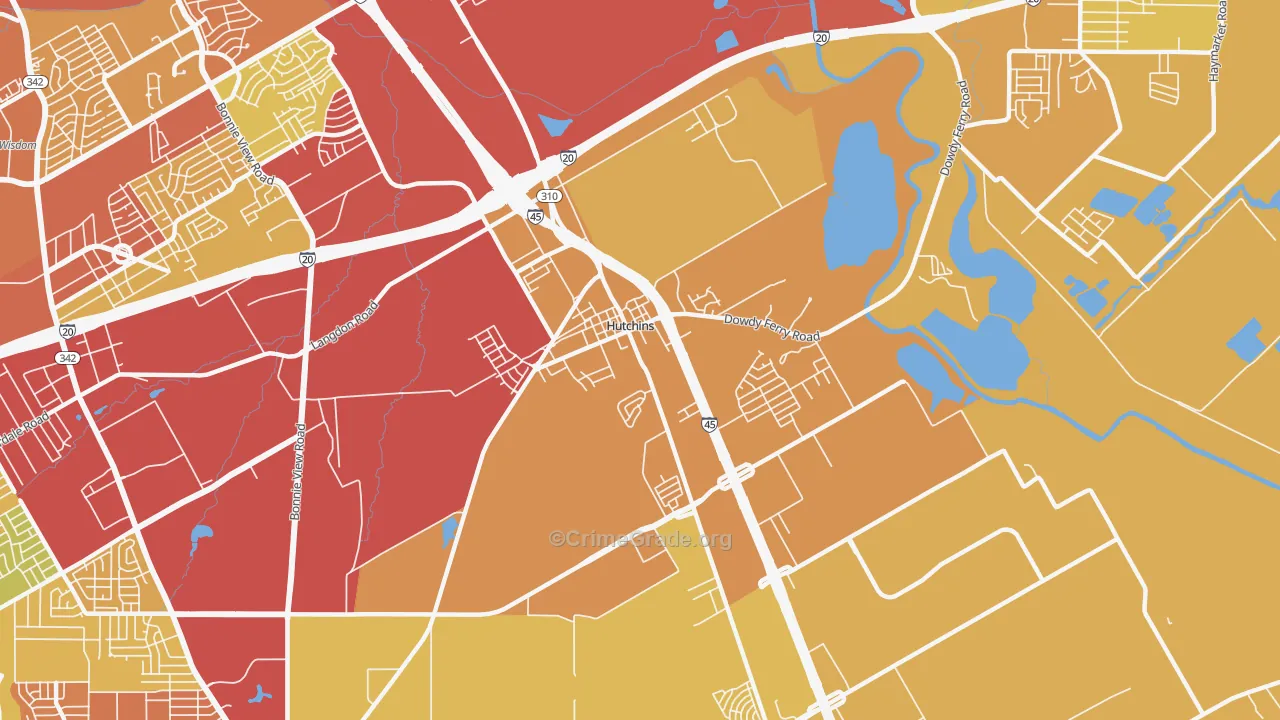 Hutchins, TX Map of Vehicle Theft Rates