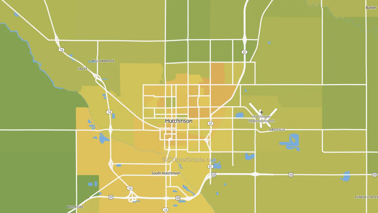 Hutchinson, KS Map of Vehicle Theft Rates