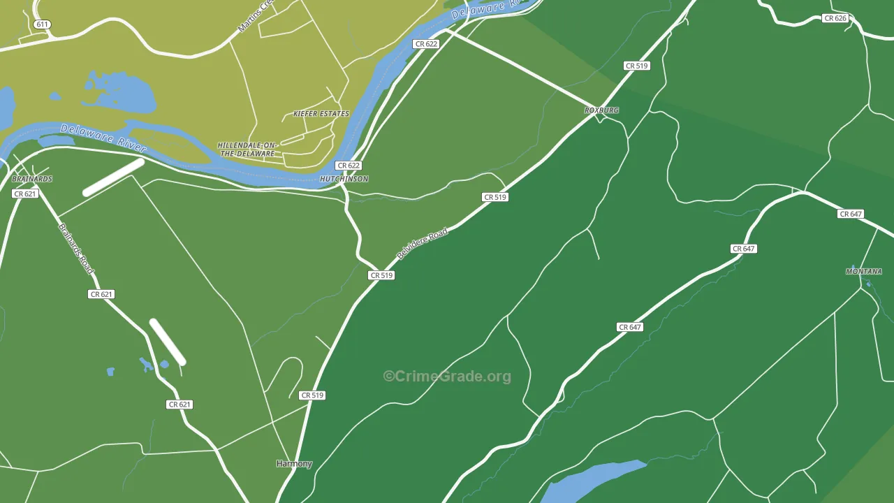 Hutchinson, NJ Map of Vehicle Theft Rates