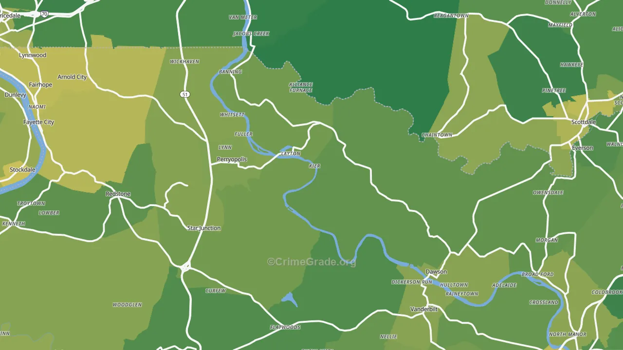 Hutchinson, PA Map of Vehicle Theft Rates