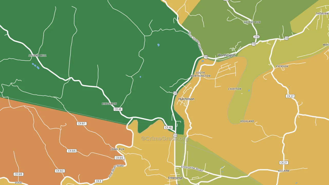 Hutchinson, WV Map of Vehicle Theft Rates