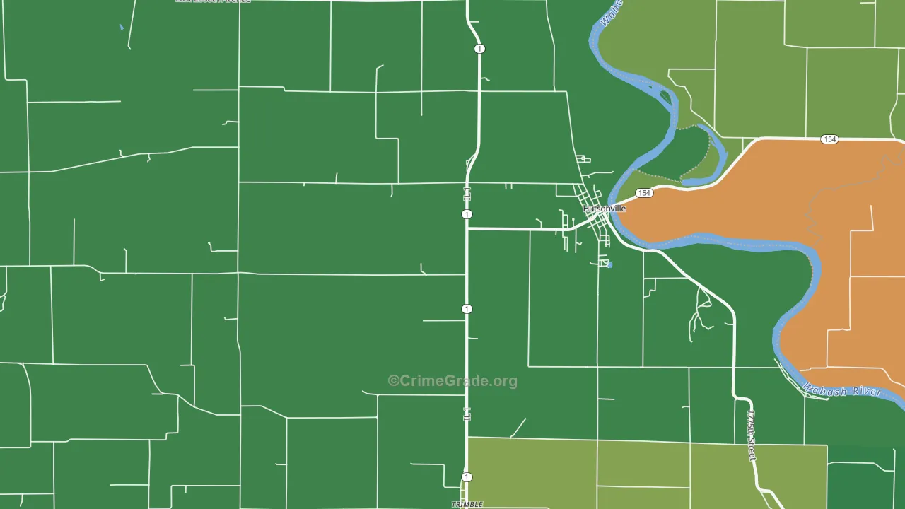 Hutsonville, IL Map of Vehicle Theft Rates