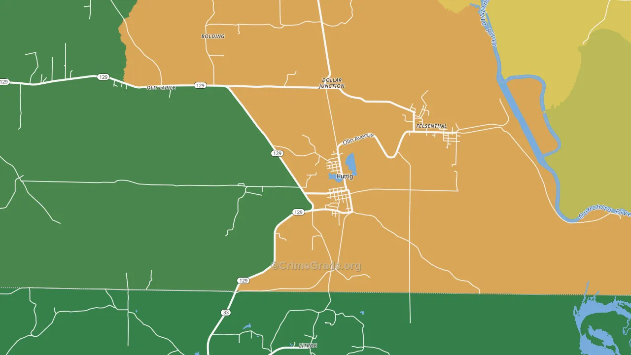 Huttig, AR Map of Vehicle Theft Rates