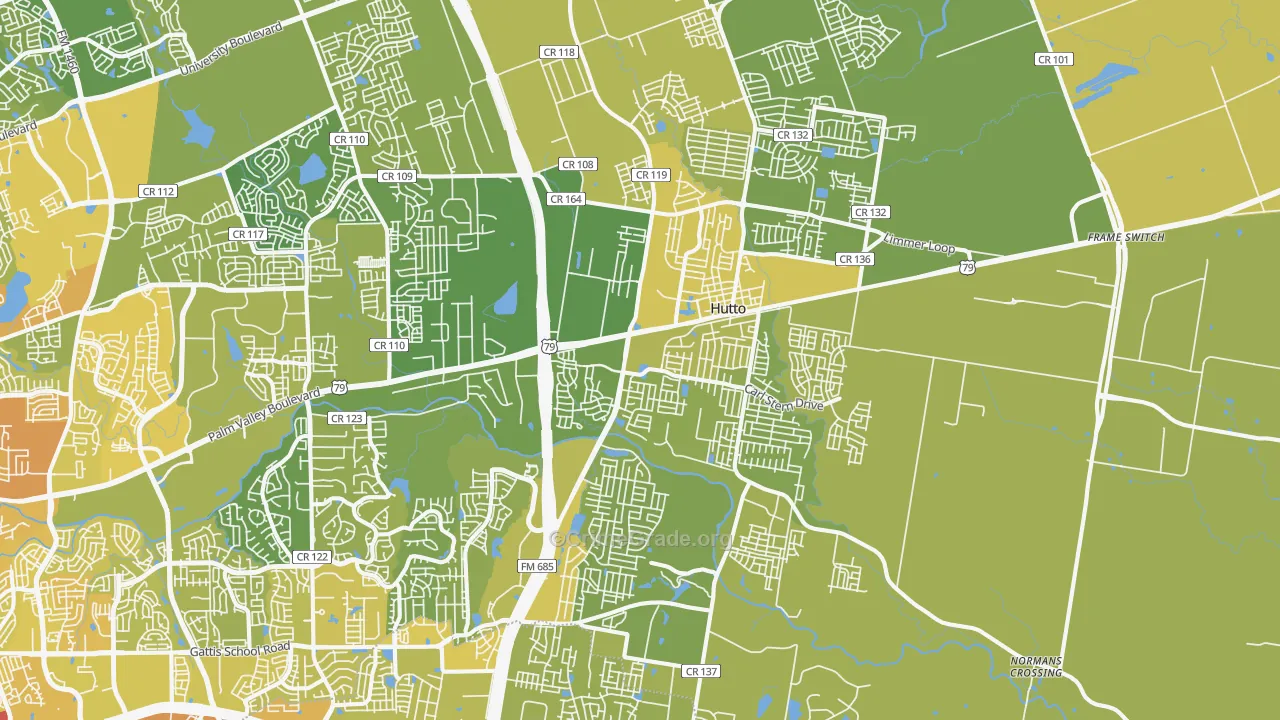 Hutto, TX Map of Vehicle Theft Rates