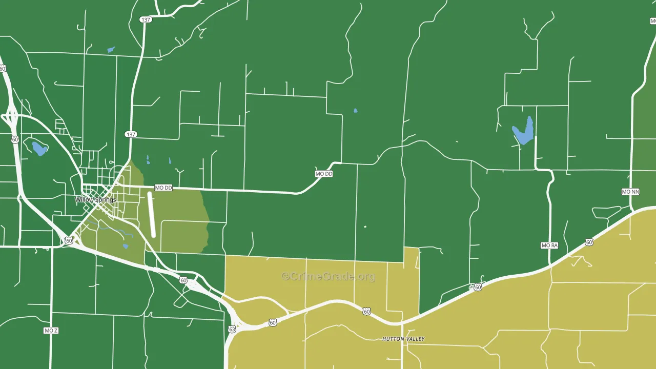 Hutton Valley, MO Map of Vehicle Theft Rates