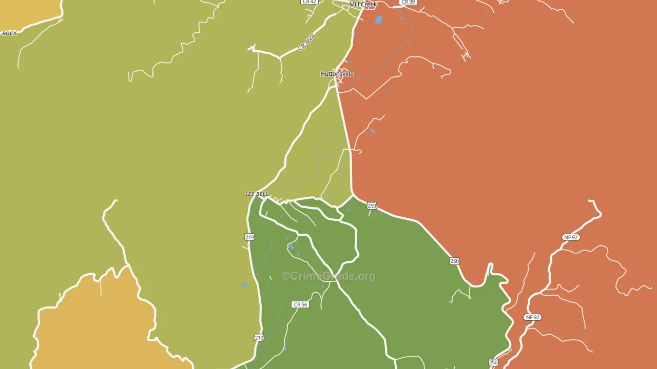 Huttonsville, WV Map of Vehicle Theft Rates