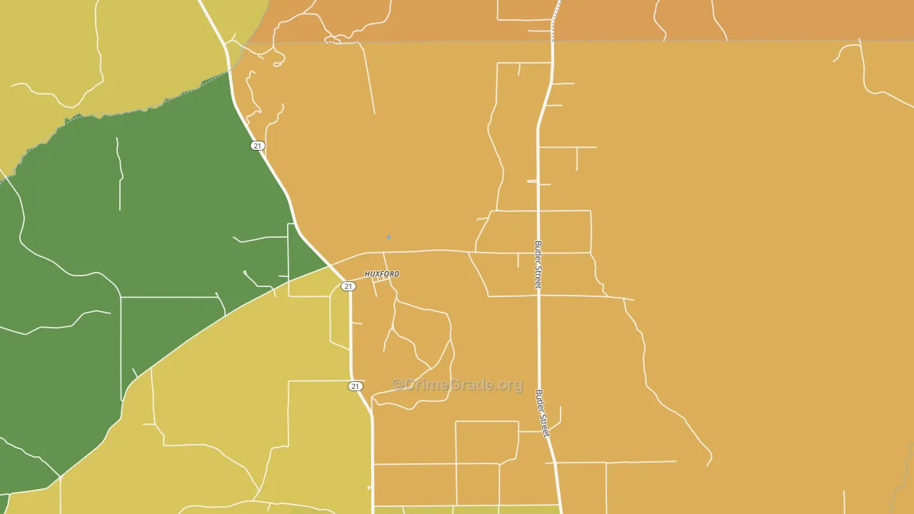 Huxford, AL Map of Vehicle Theft Rates