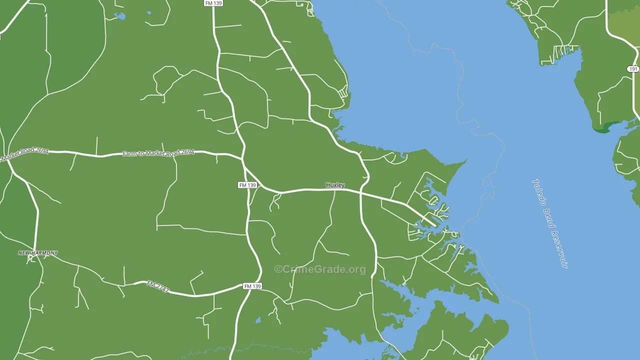 Huxley, TX Map of Vehicle Theft Rates