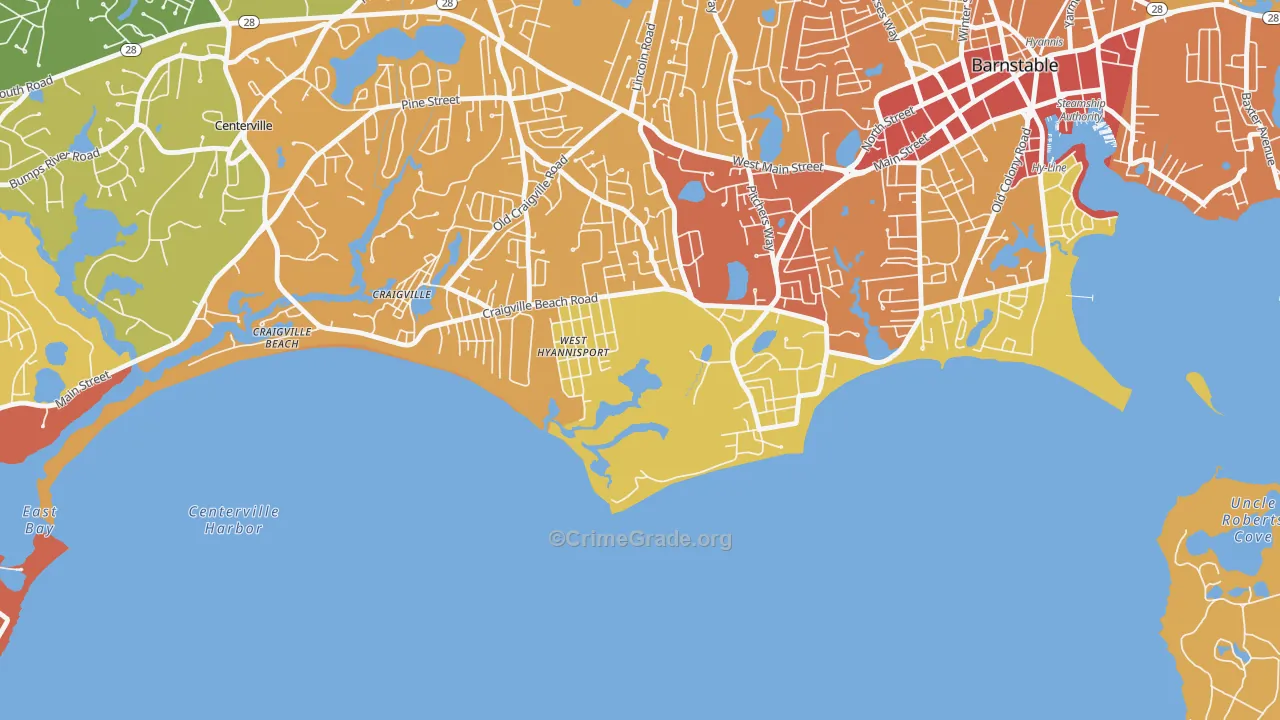 Hyannis Port, MA Map of Vehicle Theft Rates