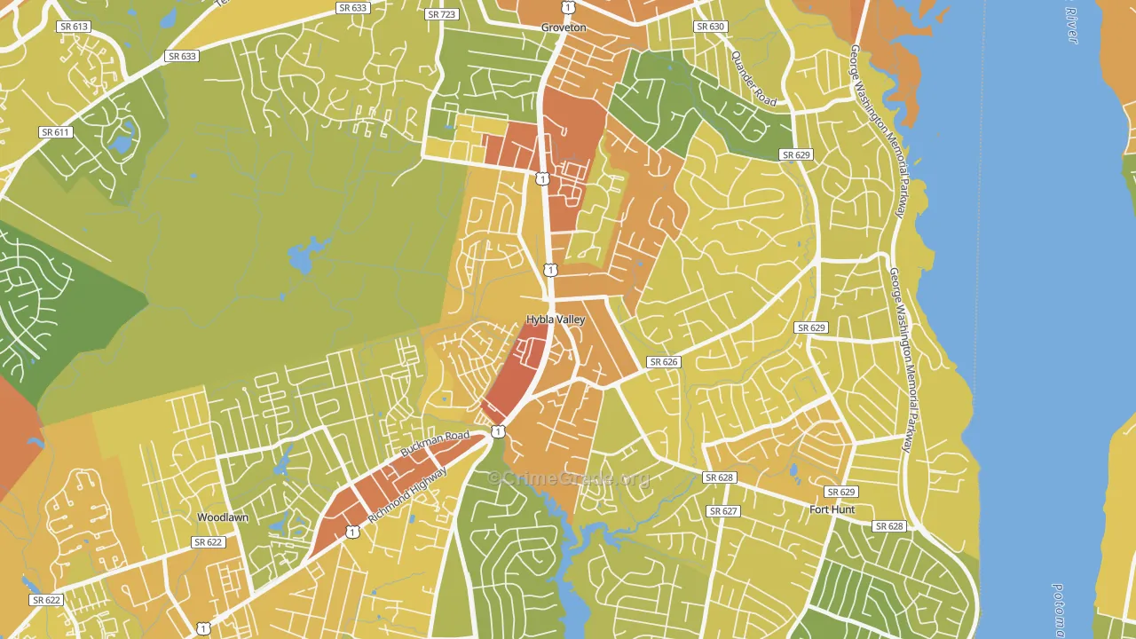 Hybla Valley, Alexandria, VA Map of Vehicle Theft Rates